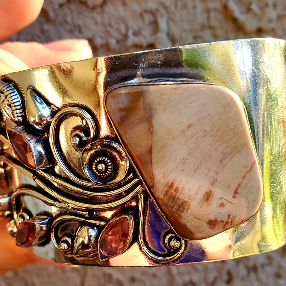 New Mookaite Jasper and Rubellite 925 Silver Cuff Bracelet. - Picture 16 of 16